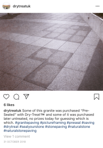 ASM Supplies/DryTreatUK demonstrate how pre-sealing with their product prevents picture-framing on Granite paving