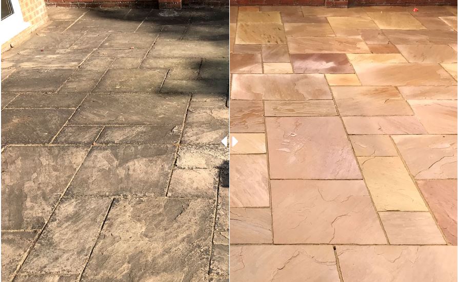 Sandstone patio treated with Black Spot Remover