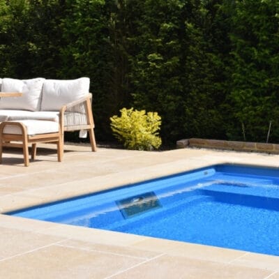 Limestone patio with pool