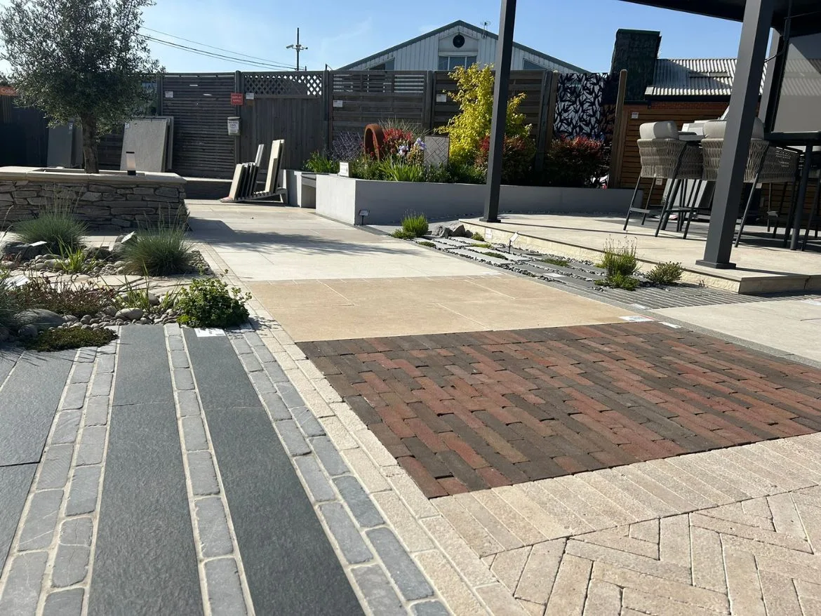 Kebur outdoor display of natural stone and porcelain
